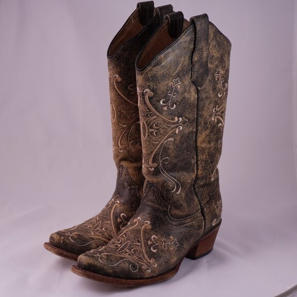 Circle G Women’s Western Boots Size 7 Brown Embroidered Square Toe - Picture 2 of 15